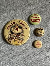 Lot of 4 Vintage Pinback Buttons Various Sizes picture