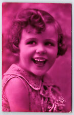 Vintage C1930 Postcard Magenta Shade Cyanotype Smiling Young French Girl picture
