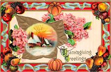 Thanksgiving Card Homestead Arts Crafts Faux Frame Pumpkin Leaf Vtg Postcard E34 picture