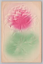 Greetings~Pink Flower & Green Tint~Vintage Postcard picture