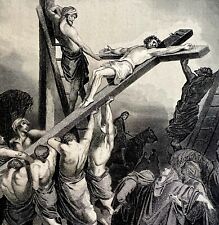 Jesus Crucified Steel Engraving 1872 Gustave Dore Victorian Religious Art DWAA6 picture