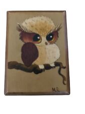 Vtg MCM Artist Signed Hand Painted Owl On Branch 5x7 Wooden Plaque Ready To Hang picture
