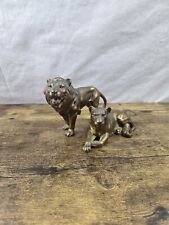 Vintage Brass Lion Sculpture & Lioness Resting Pose, King of Jungle, Need Polish picture
