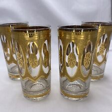 Set of 4 MCM Culver Regency White 22k Gold Gilt Highball Cocktail Glasses picture