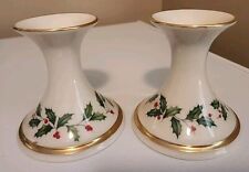 Pair of Vintage Lenox Holiday Dimension Holly Leaves & Berry Candlestick Holders picture