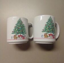 Vintage HIMARK 1985 Christmas Tree Mug Coffee Cup Set of 2 12oz Japan ~ Holiday picture
