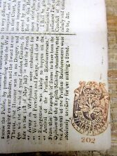 1757 London ENGLAND French & Indian War era newspaper w RED halfpenny TAX STAMP picture