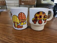2 Retro Groovy Mushroom Coffee Mug Cup Orange picture