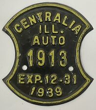 Nice Rare VTG 1930's Centralia Illinois Automobile Pressed Metal License Plate picture