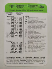 British Rail Pocket Timetable CARD London Euston - Glasgow Central May 1978 picture