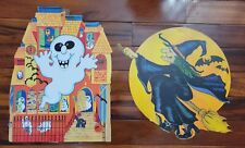 Vtg Eureka Halloween Die Cut Witch Broom Moon Bats Ghosts Haunted Double Sided  picture