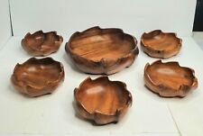 Vintage Wood Bowl Round Scalloped Edge MCM 6 Pc.  picture