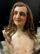 Antique Museum/Display Wax Mannequin Bust glass eyes porcelain teeth hair 1800s picture