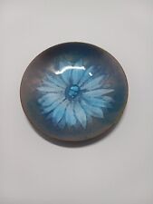 Vintage Bovano Blue Daisy Enamel Over Copper Round Abstract Trinket Dish 4