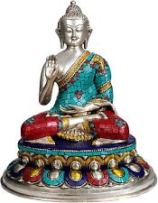 Lord Buddha Granting Abhaya (with Inlay Work) - Brass Statue  picture