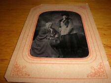 Antique 1800’s Tin Type Photograph #5 Portrait Mother Daughter Fancy Dress Hat picture