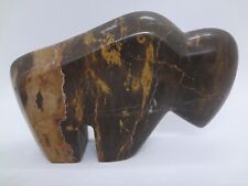 CARVED POLISHED STONE BUFFALO / BISON DECORATIVE FIGURINE - WESTERN picture