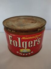 Vintage Folgers Ground Coffee Can With Lid 1 Lb 1959 Red Tin  3” X 5” Antique picture