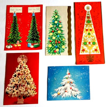 Lot 5 Vintage Beautiful Christmas Trees 1960s Used Christmas Cards  picture