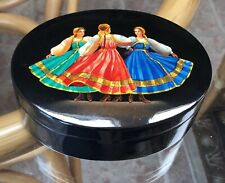 Vintage Russian Lacquer Box hand painted trinket folk art Dancing Ladies Signed picture