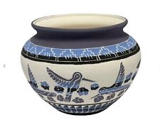 Navajo Tribe Din’ E Pottery Hummingbird Blue Pot Signed picture