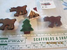 5 VTG RESIN BUTTON COVERS 3 BEARS 1 HOUSE AND 1 TREE picture