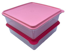 Tupperware Square Snack n Store Cold Sweet Cookie Keeper Clear Raspberry Pink picture
