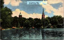 1940s St. Mary's Lake & Cathedral Spire Notre Dame University Indiana Postcard picture