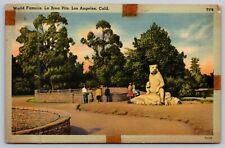 Postcard California Los Angeles CA La Brea Tar Pit 1940s Unposted Linen picture