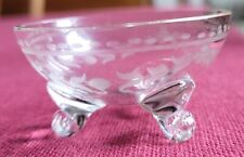 Vintage Clear Etched Glass in Tulip Pattern with Gold Trim on 3 Glass Feet picture