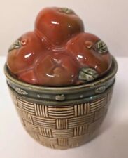1 PC Vtg Apple Basket Canister Ceramic Lid Pottery Container picture