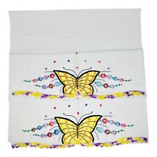 White Cotton Pillowcases Butterfly Applique Hand Embroidery Crocheted Lace picture