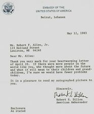 “Ambassador to Lebanon” Robert Dillon Signed TLS Dated 1983 picture
