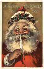Christmas Santa Claus Quill Pen Feather Gilt Embossed c1900s-10s Postcard picture