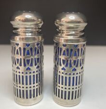Vintage Cobalt Blue Silver Plate Pepper Shakers Set Pat No. 1014132 picture