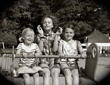 Black and White Photo Little Girls at the Fair on Ride  8x10 Reprint  A-9 picture