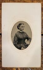 Antique Tin Type , Civil War Era - Seated Lady in White Collar  - New London Ct. picture