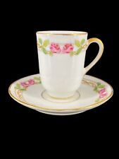 Vintage WG Co Limoges France Porcelain Cup & Saucer Set Rose Vine Pattern picture