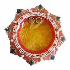 Wooden Handmade Pooja thali (12x12inch) Mulit Color with Pearl picture