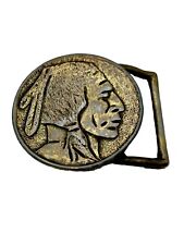 ANTIQUE SOLID BRASS BUFFALO INDIAN HEAD NICKEL Native American Face BELT BUCKLE picture