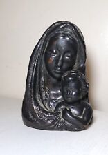 antique patinated bronze clad religious Mary baby Jesus statue figurine bust  picture