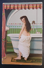 1900s postcard  risque lady in towel bathtub pinup victorian sexy girl unposted picture