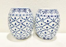 Vintage Pair of Blue & White Ceramic Jars-Hand Painted-Thailand picture