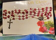 St. Therese Rosary Carnelian Red Beaded  On Card with Info On Back Side Vtg NOS picture