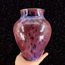 Studio Art Pottery Vase Drip Glaze Purple Red With Black Dots Hand Made Vase VTG picture