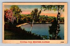 Milford KS-Kansas, Scenic Greetings, Souvenir Lake Side, Vintage c1947 Postcard picture