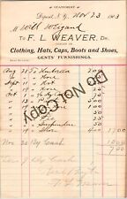 Antique 1899 F L Weaver Dr Clothing Hats Caps Boots Shoes Gents Furnishing  AS23 picture
