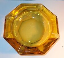 BIG 7-INCH WIDE VINTAGE HEAVY GOLD / AMBER BROWN GLASS ASHTRAY 8 SIDED picture
