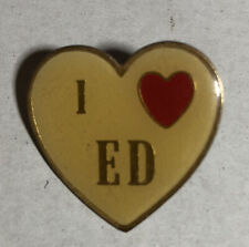 I Love Ed Heart Shaped White and Red Enamel Lapel Pin Pinback picture