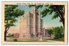c1940s Masonic Temple Exterior Roadside Detroit Michigan MI Unposted Postcard picture